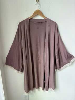 ThirdLove Wonderknit Robe in Dusty Mauve w/Lace Trim Modal Blend Lounge Size XL